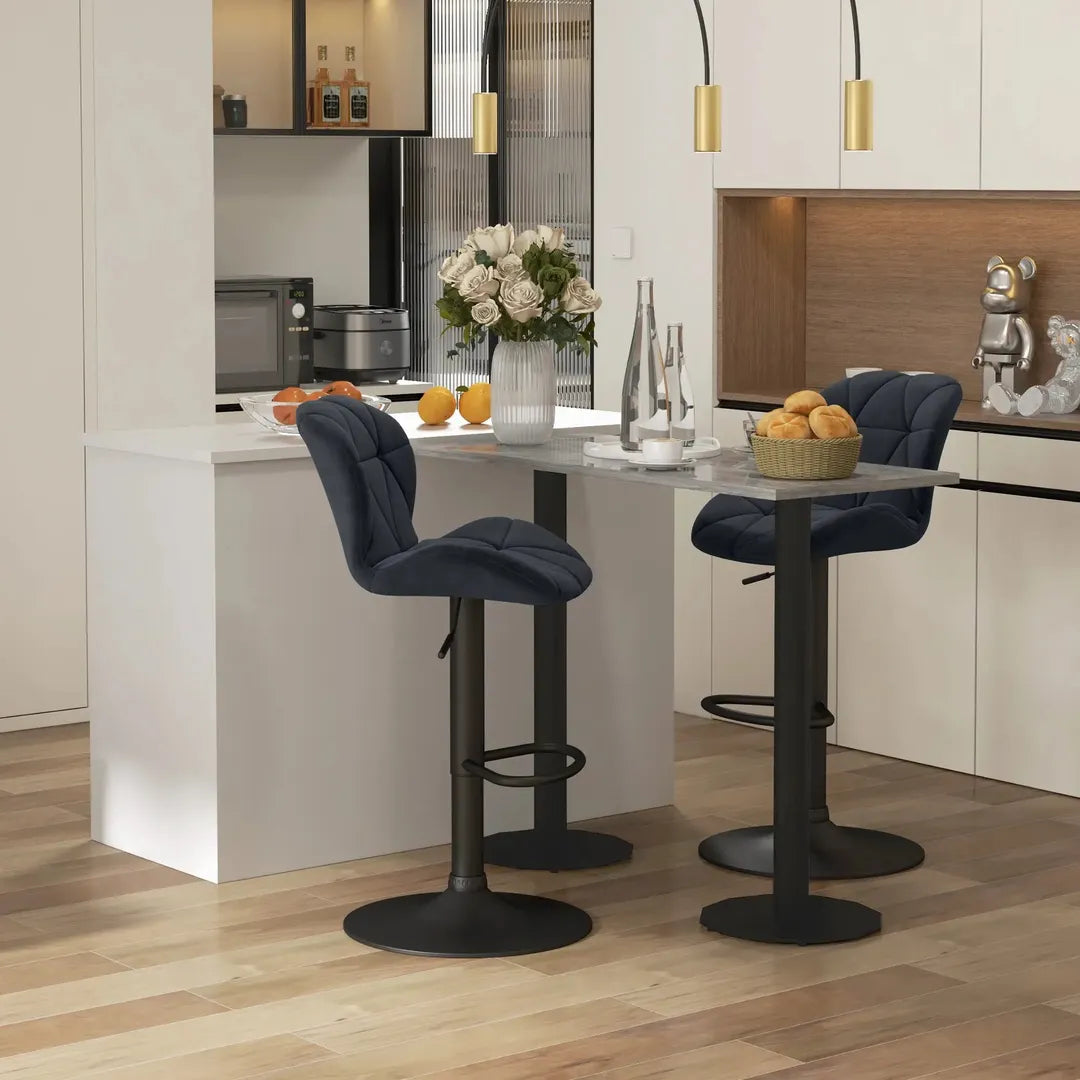 Barkrukken Set van 2 – In Hoogte Verstelbaar en Draaibaar met Voetsteun – Lederlook en Metalen Frame – Grijs – 44 x 49 x 90-110 cm