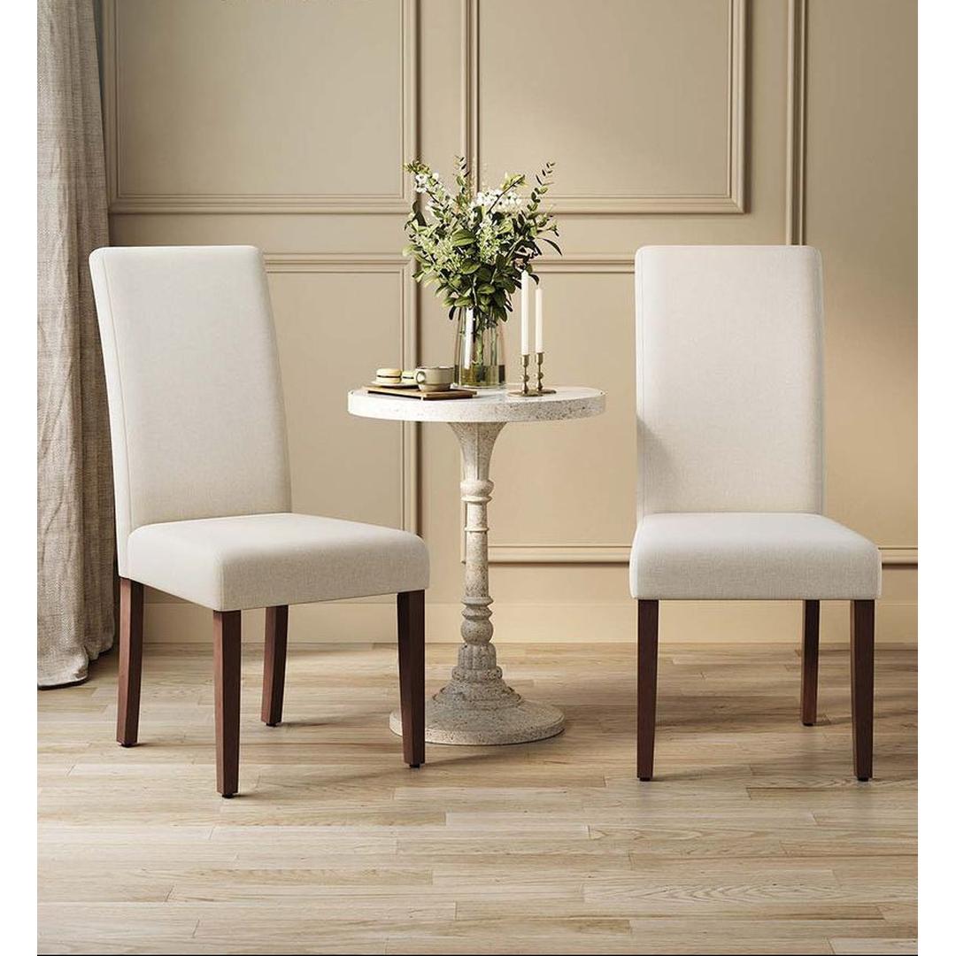 Set van 2 Eetkamerstoelen met Stoffen Zitting en Houten Poten – Comfortabele Stoelen met Klassieke Uitstraling