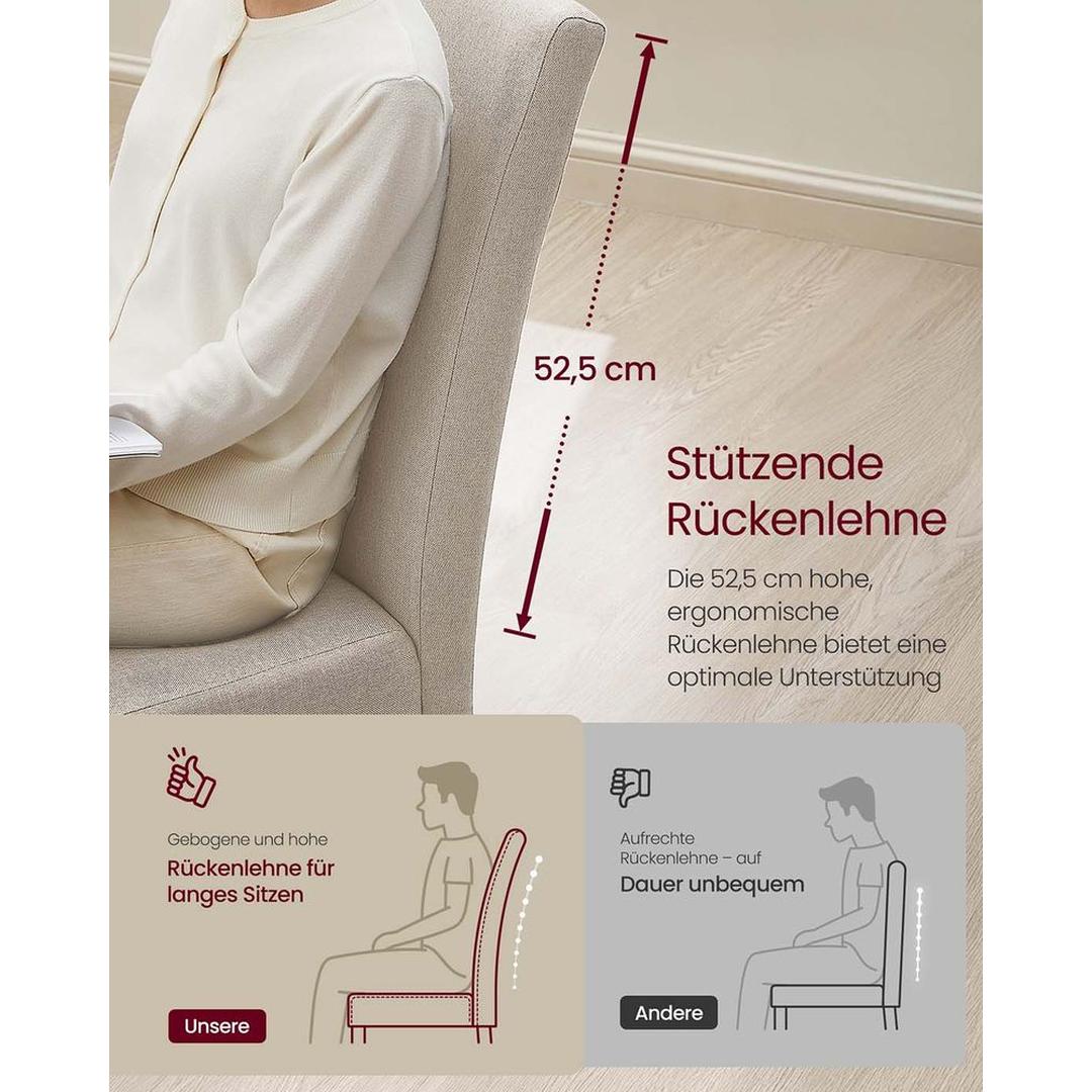 Set van 2 Eetkamerstoelen met Stoffen Zitting en Houten Poten – Comfortabele Stoelen met Klassieke Uitstraling