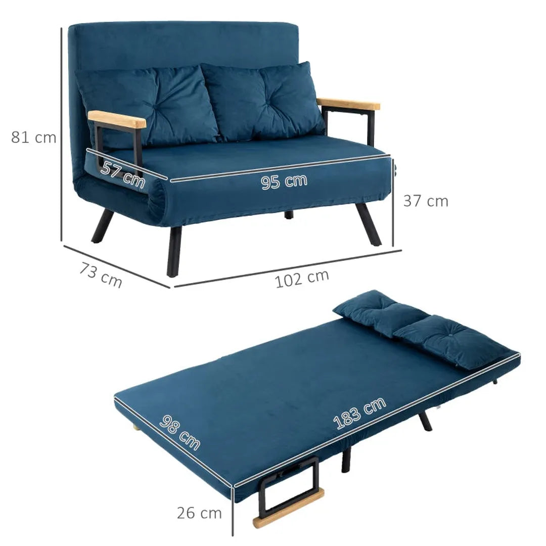2-zits slaapbank – fluwelen bekleding – inklapbaar – inclusief 2 kussens – naturel