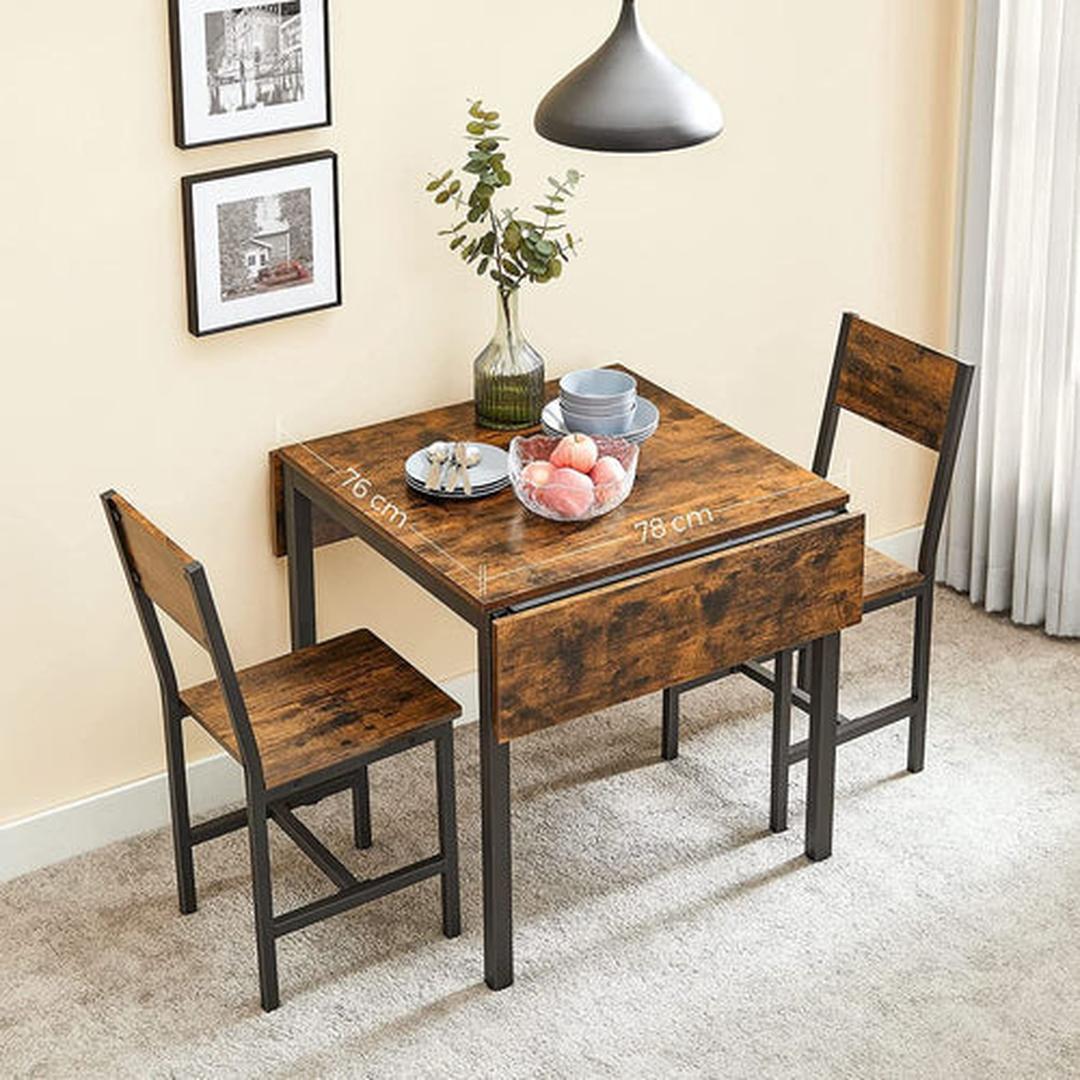 Opklapbare Keukentafel in Vintage Bruin met Zwart Frame – Ruimtebesparende Eettafel voor Keuken of Studio