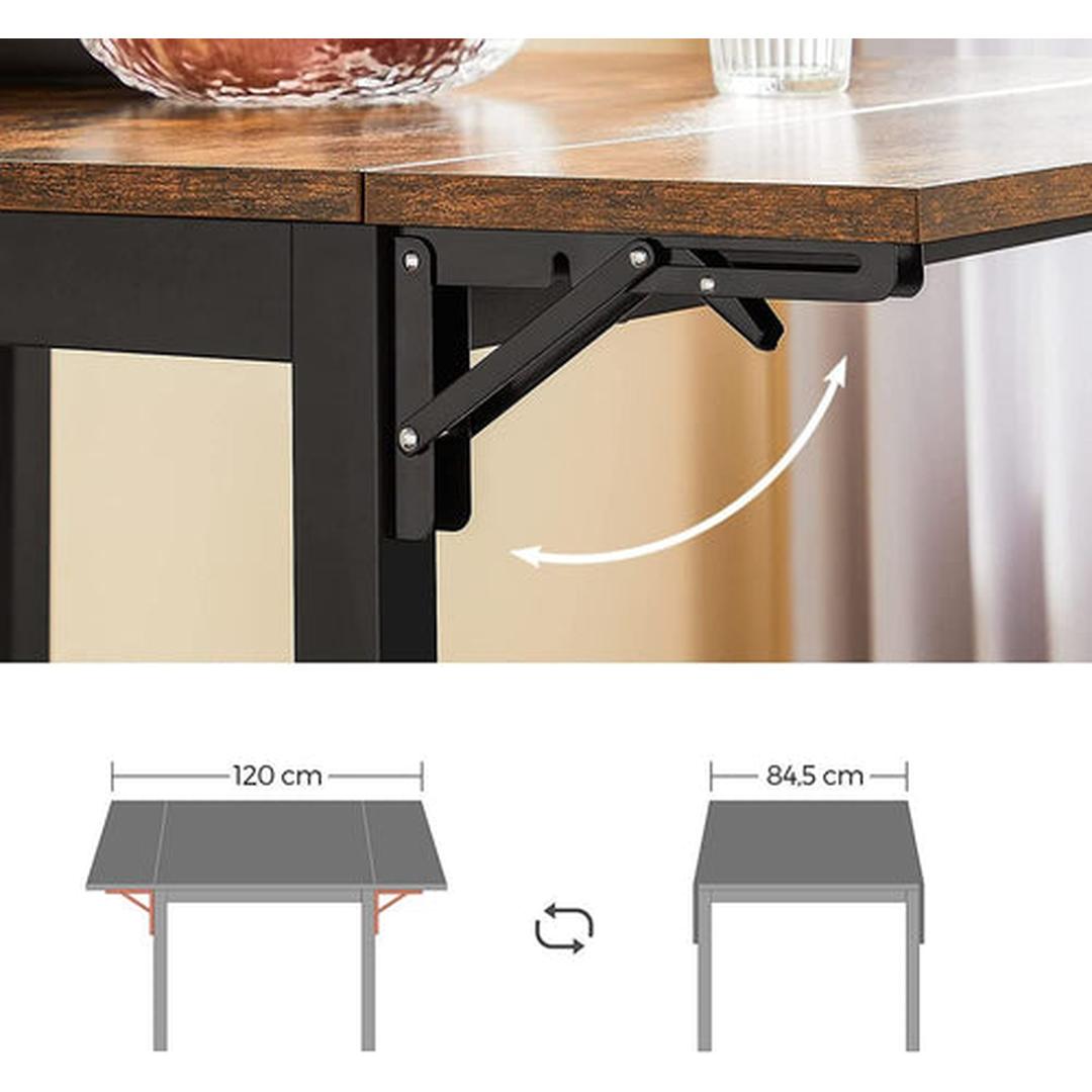 Opklapbare Keukentafel in Vintage Bruin met Zwart Frame – Ruimtebesparende Eettafel voor Keuken of Studio