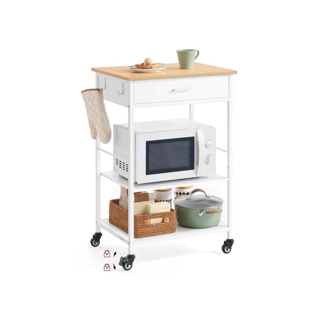Keukentrolley met lade en legplanken – verrijdbaar en vergrendelbaar, eiken/wit, modern design