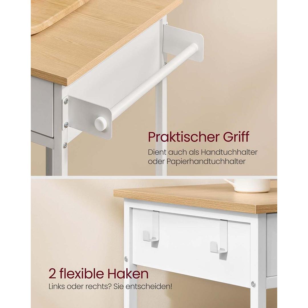 Keukentrolley met lade en legplanken – verrijdbaar en vergrendelbaar, eiken/wit, modern design