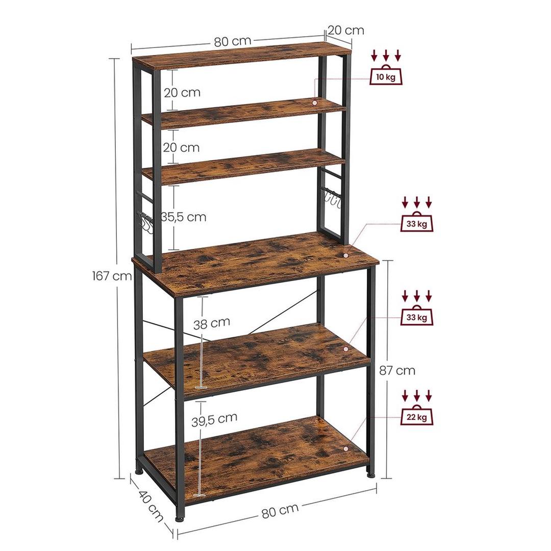Keukenrek met Opbergplanken en Haken in Industriële Stijl – Open Opbergsysteem voor Keuken of Bijkeuken