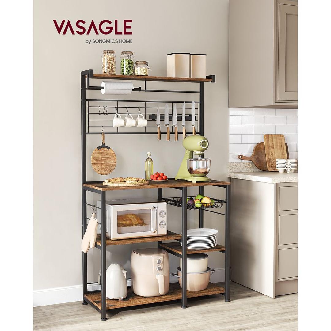 Keukenrek met magnetische messenstrip en 12 haken – staand opbergrek van staal en spaanplaat