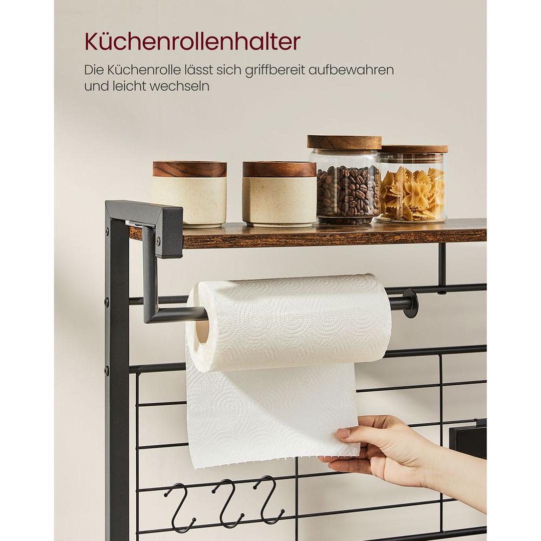 Keukenrek met magnetische messenstrip en 12 haken – staand opbergrek van staal en spaanplaat