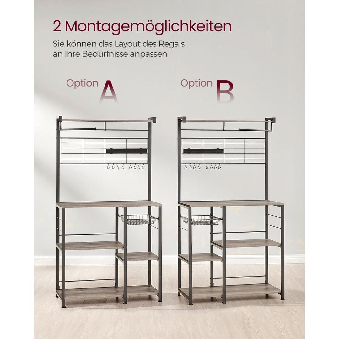 Keukenrek met magnetische messenstrip en 12 haken – staand opbergrek van staal en spaanplaat