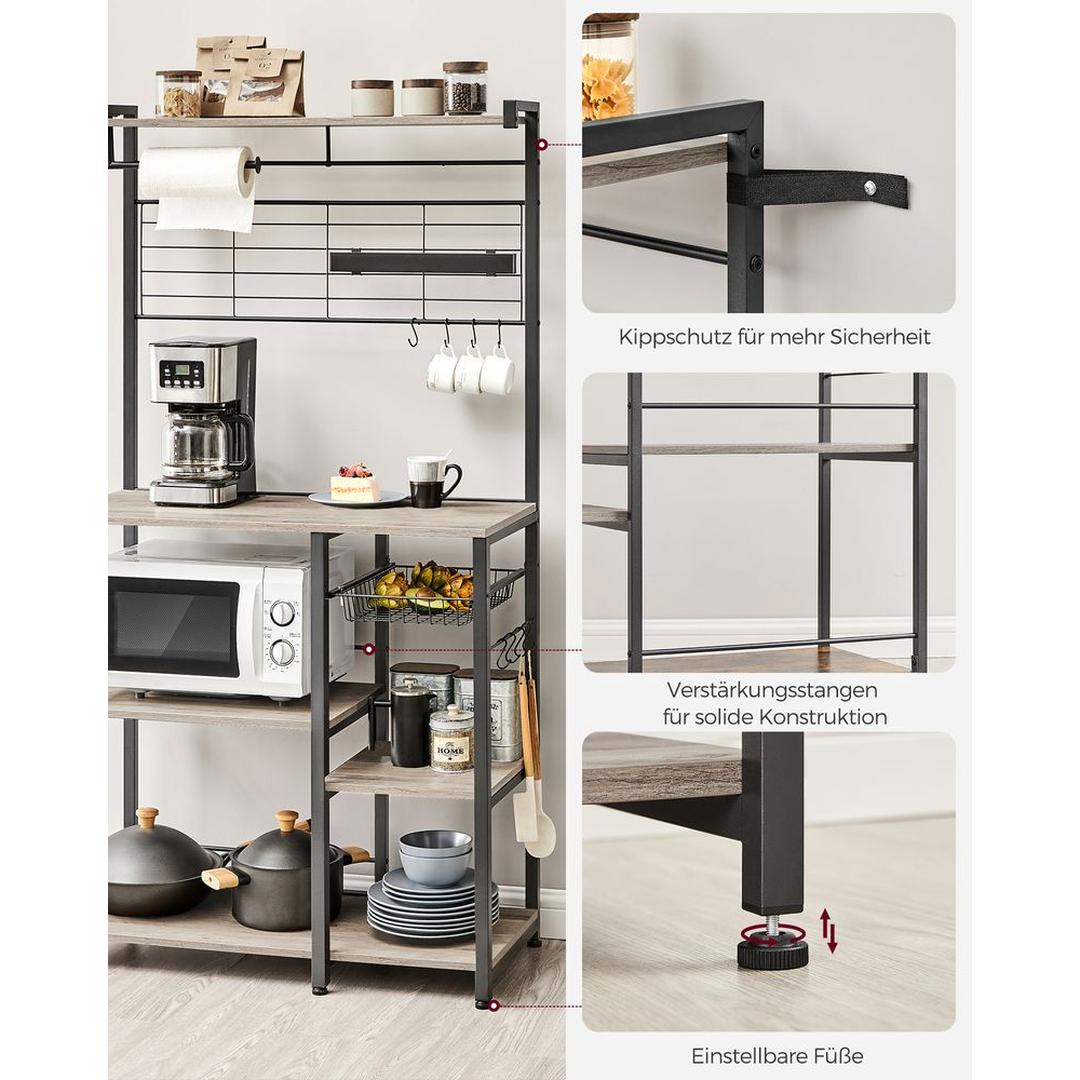 Keukenrek met magnetische messenstrip en 12 haken – staand opbergrek van staal en spaanplaat