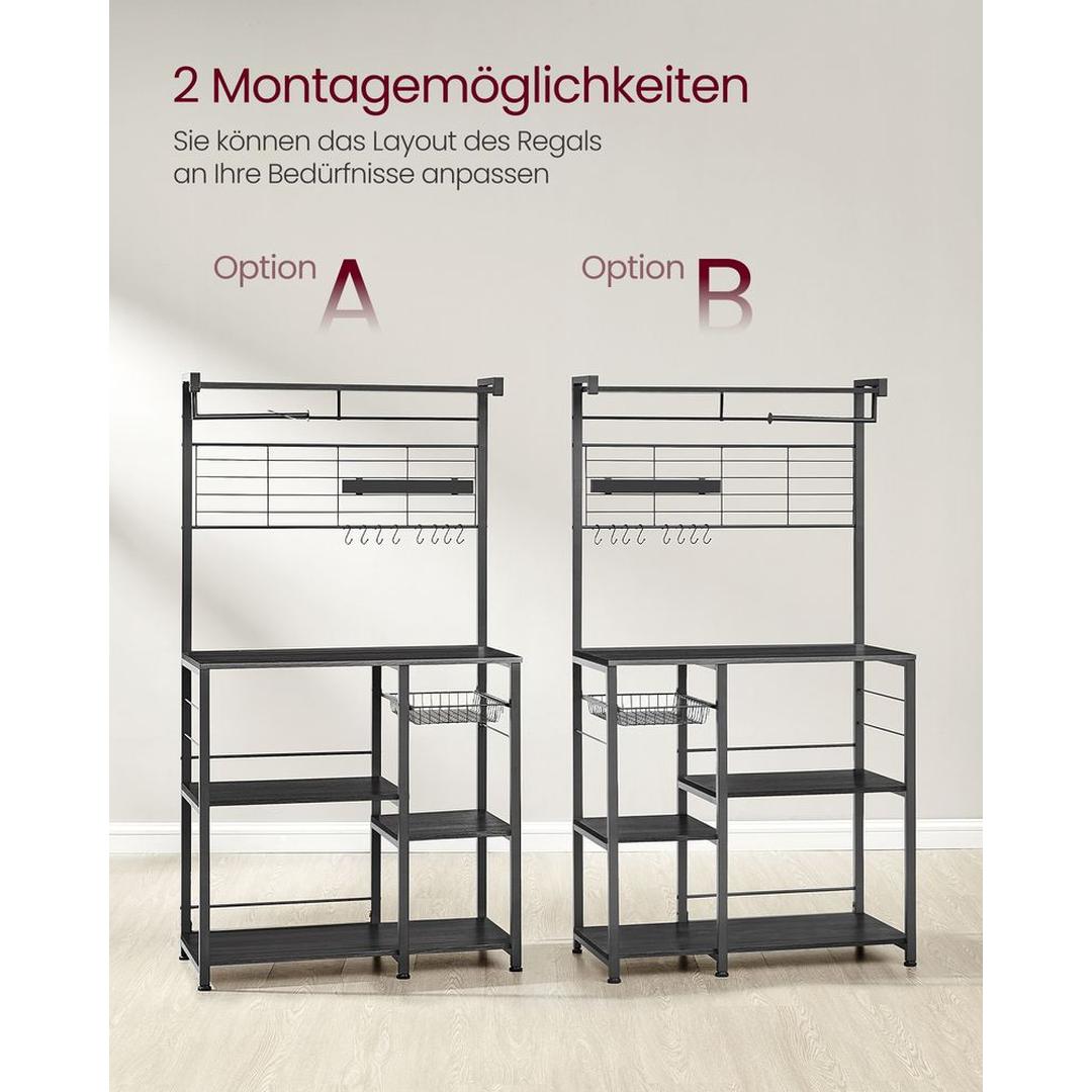 Keukenrek met magnetische messenstrip en 12 haken – staand opbergrek van staal en spaanplaat