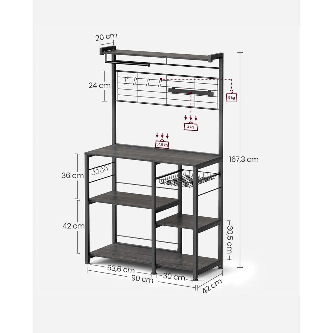 Keukenrek met magnetische messenstrip en 12 haken – staand opbergrek van staal en spaanplaat