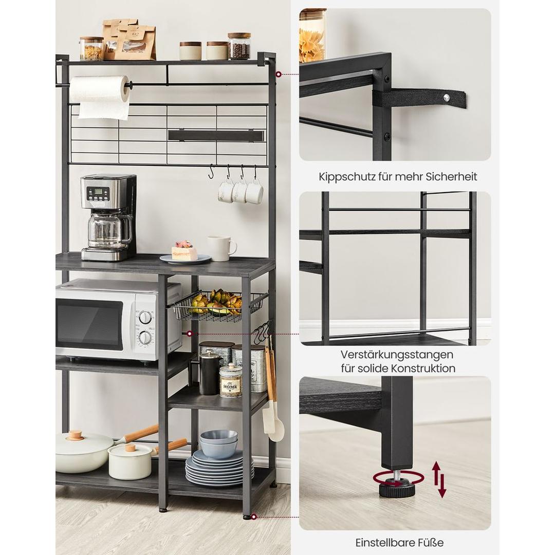 Keukenrek met magnetische messenstrip en 12 haken – staand opbergrek van staal en spaanplaat
