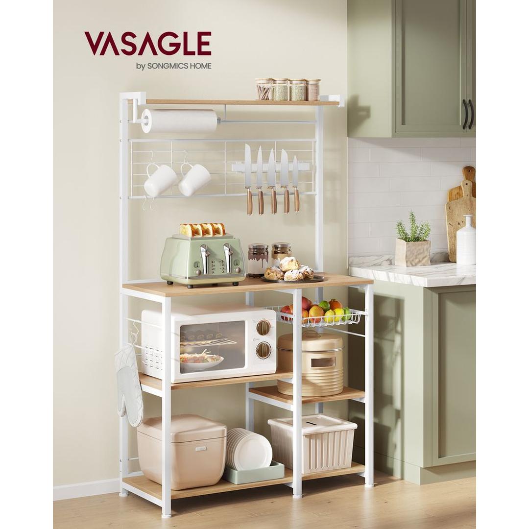 Keukenrek met magnetische messenstrip en 12 haken – staand opbergrek van staal en spaanplaat