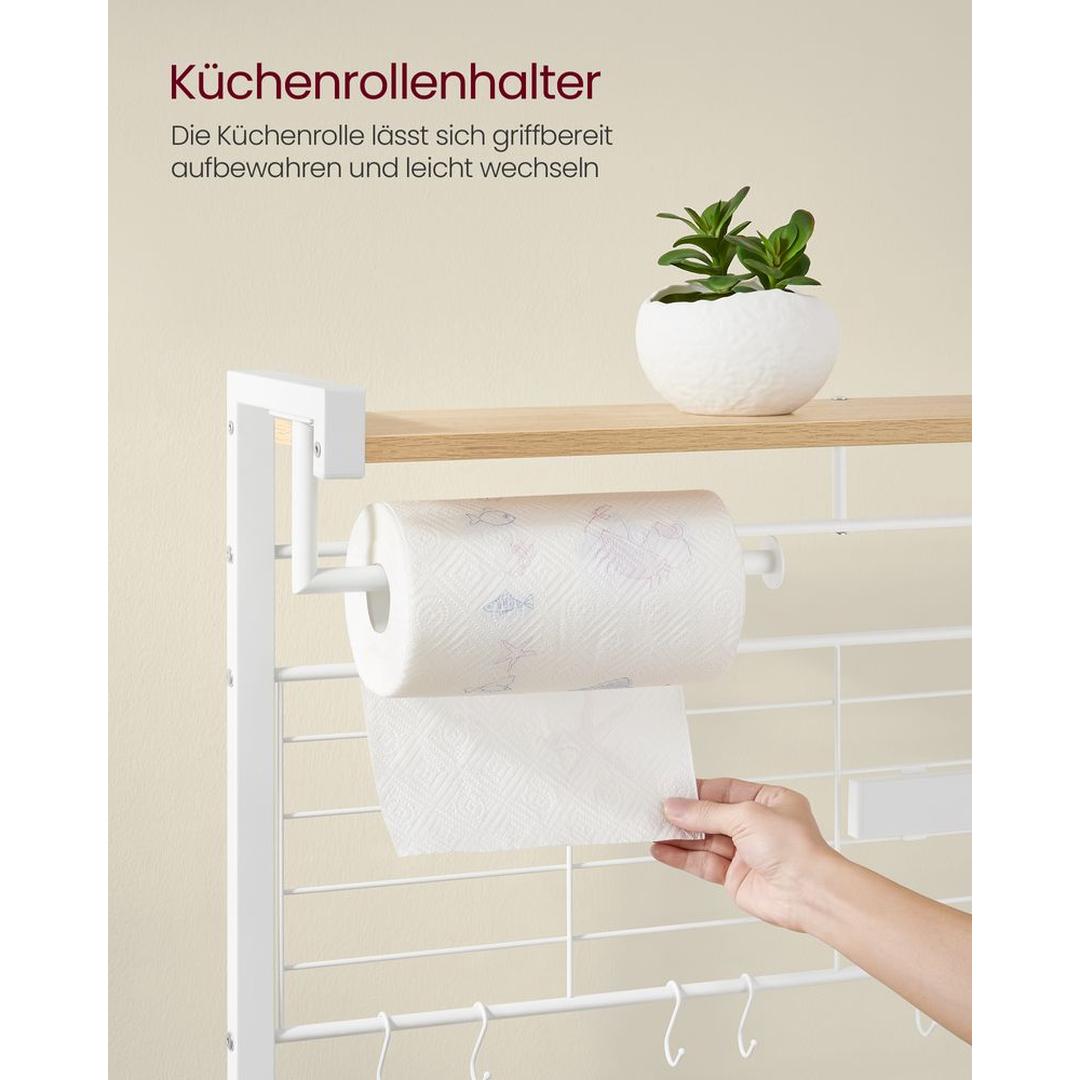 Keukenrek met magnetische messenstrip en 12 haken – staand opbergrek van staal en spaanplaat