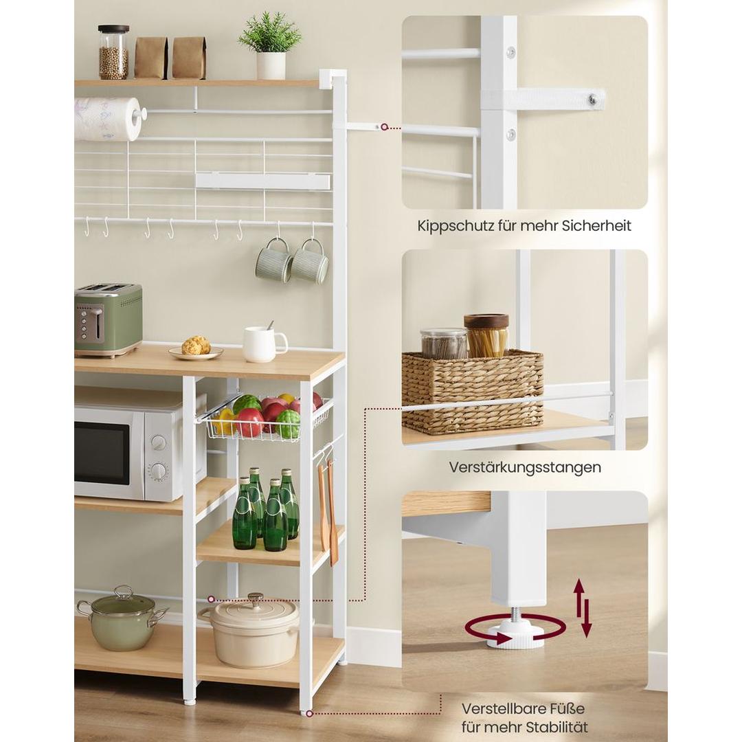 Keukenrek met magnetische messenstrip en 12 haken – staand opbergrek van staal en spaanplaat