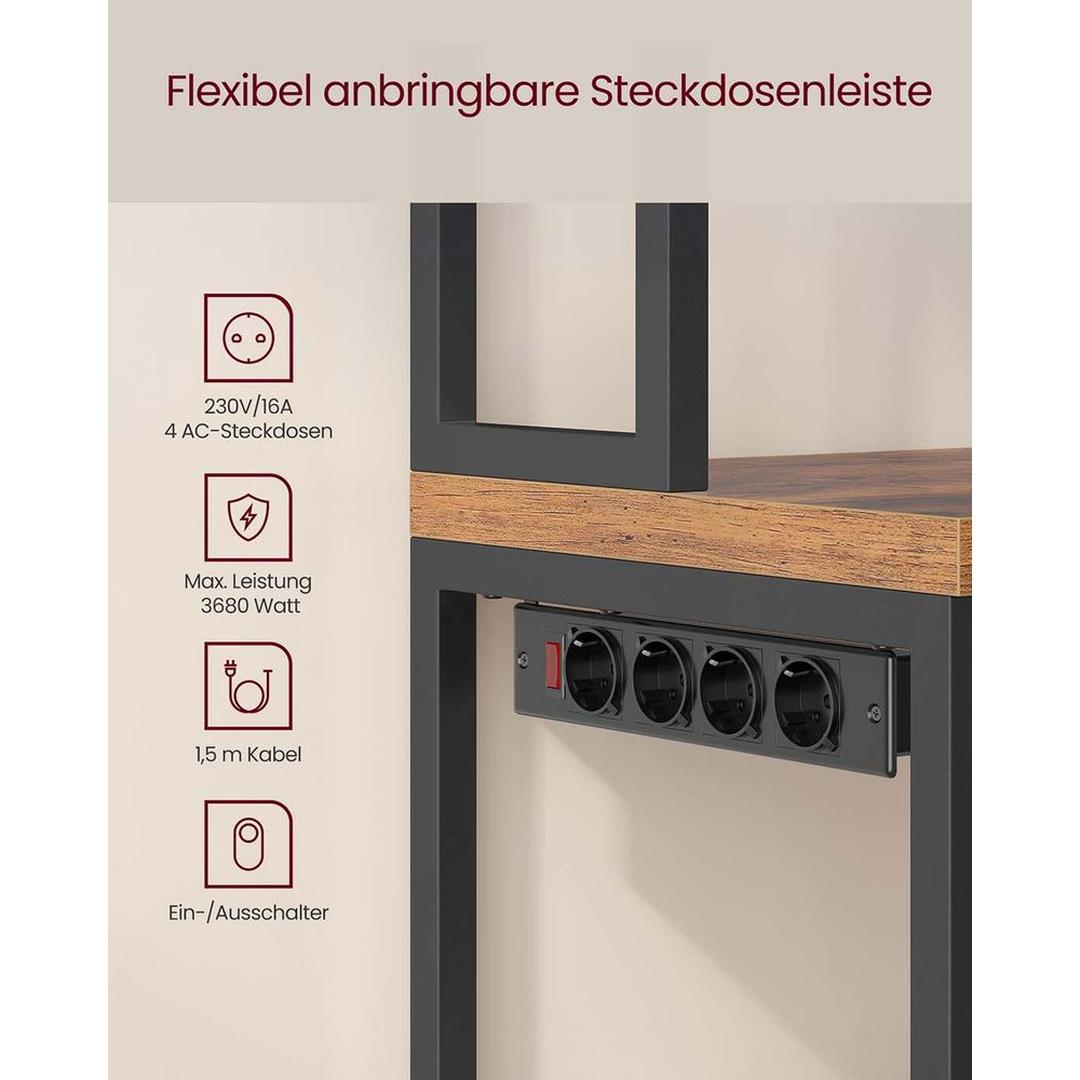 Hoog Keuken Opbergrek met Geïntegreerd Stopcontact – 170 cm – Met Werkblad, Haken en Extra Opbergruimte