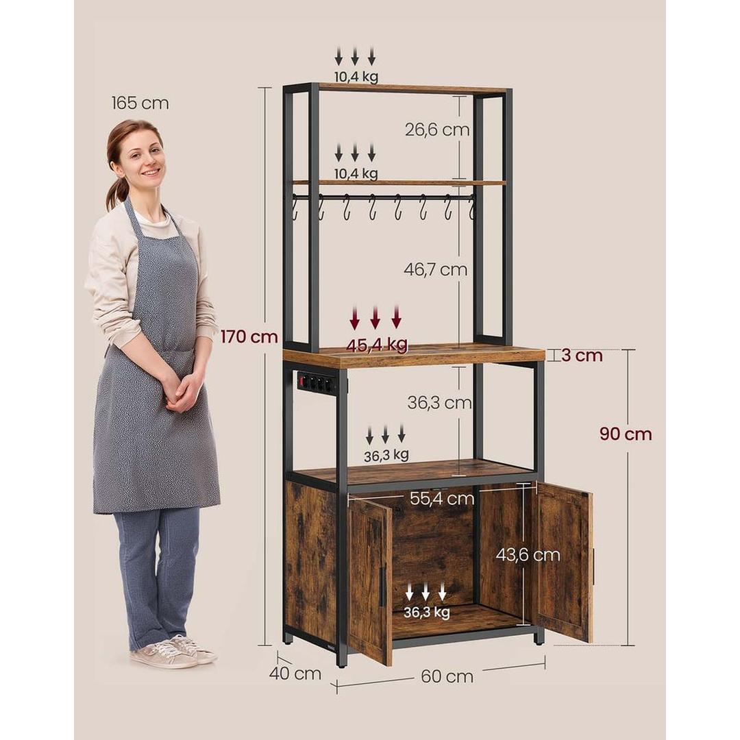 Hoog Keuken Opbergrek met Geïntegreerd Stopcontact – 170 cm – Met Werkblad, Haken en Extra Opbergruimte
