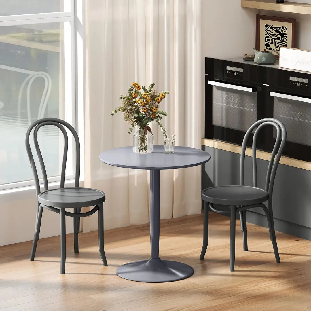 Eettafel voor 2 Personen – Rond Tafelblad Ø80 cm van MDF en Staal, Antislip, Wit, 75 cm Hoog