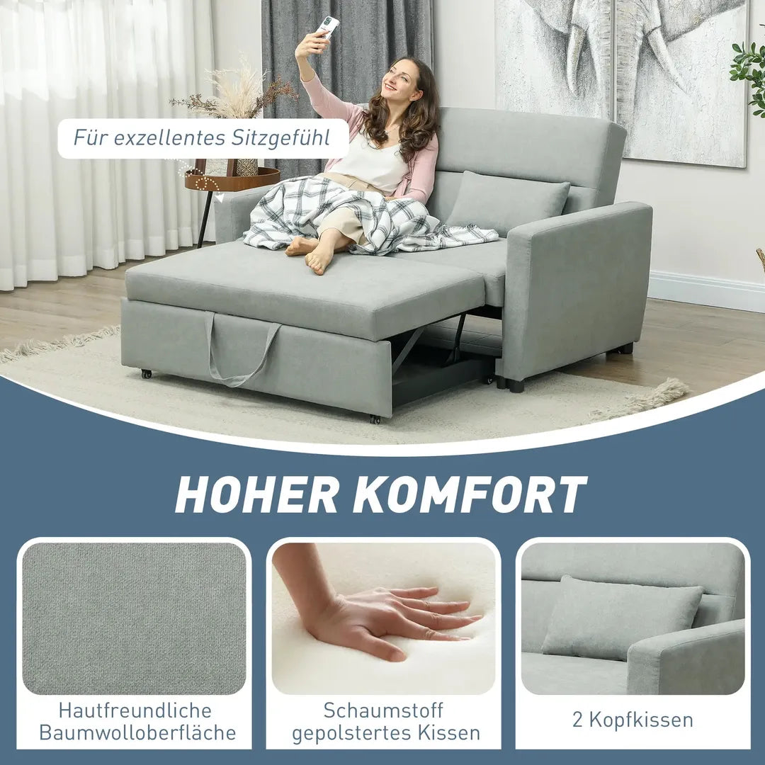 Slaapbank 2-Zits – Uitklapbaar – Houtframe – Donkergrijs – 155 × 90 × 88,5 cm – Max. 200 kg