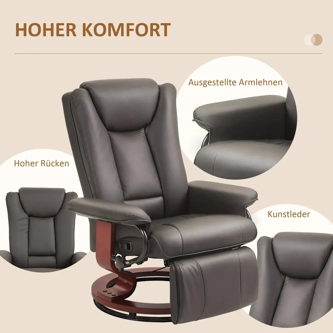 Relaxfauteuil met Ligfunctie – Draaibaar – Kunstleer Zwart – Stalen Frame – Max. 150 kg