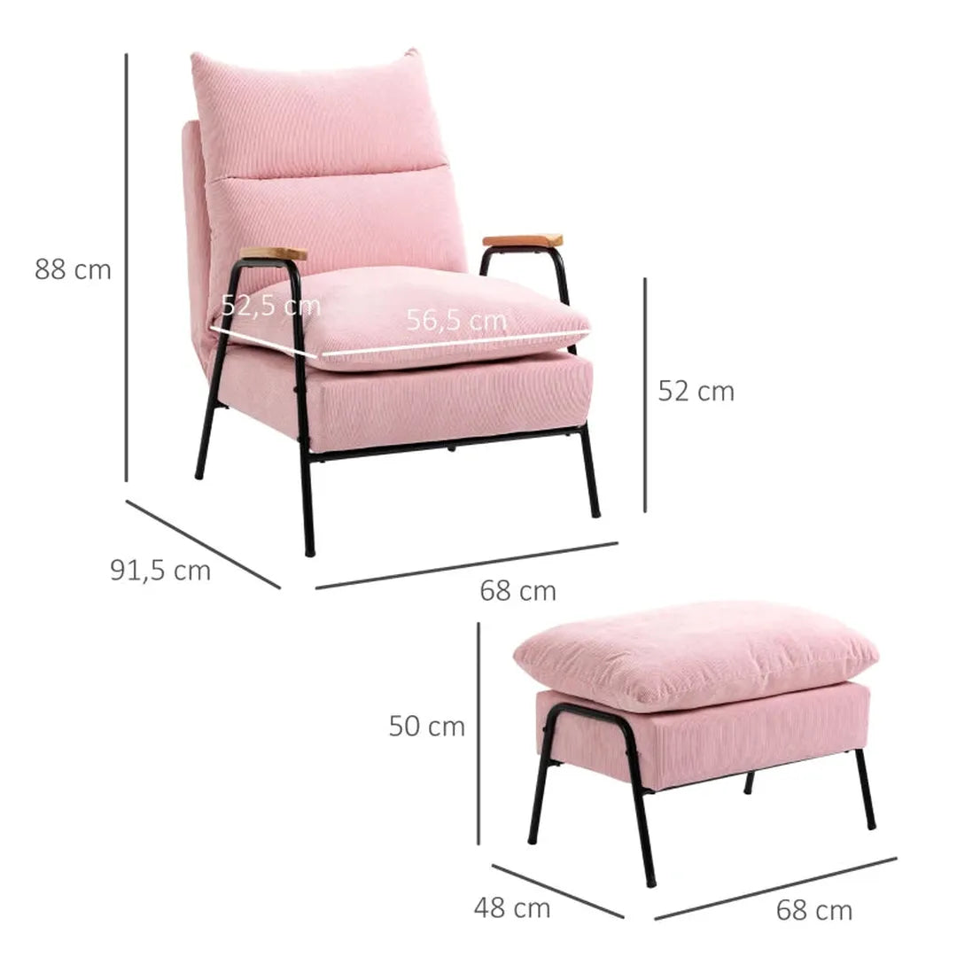 Fauteuil met voetenbank en kussen – stofbekleding – 68 x 91,5 x 88 cm