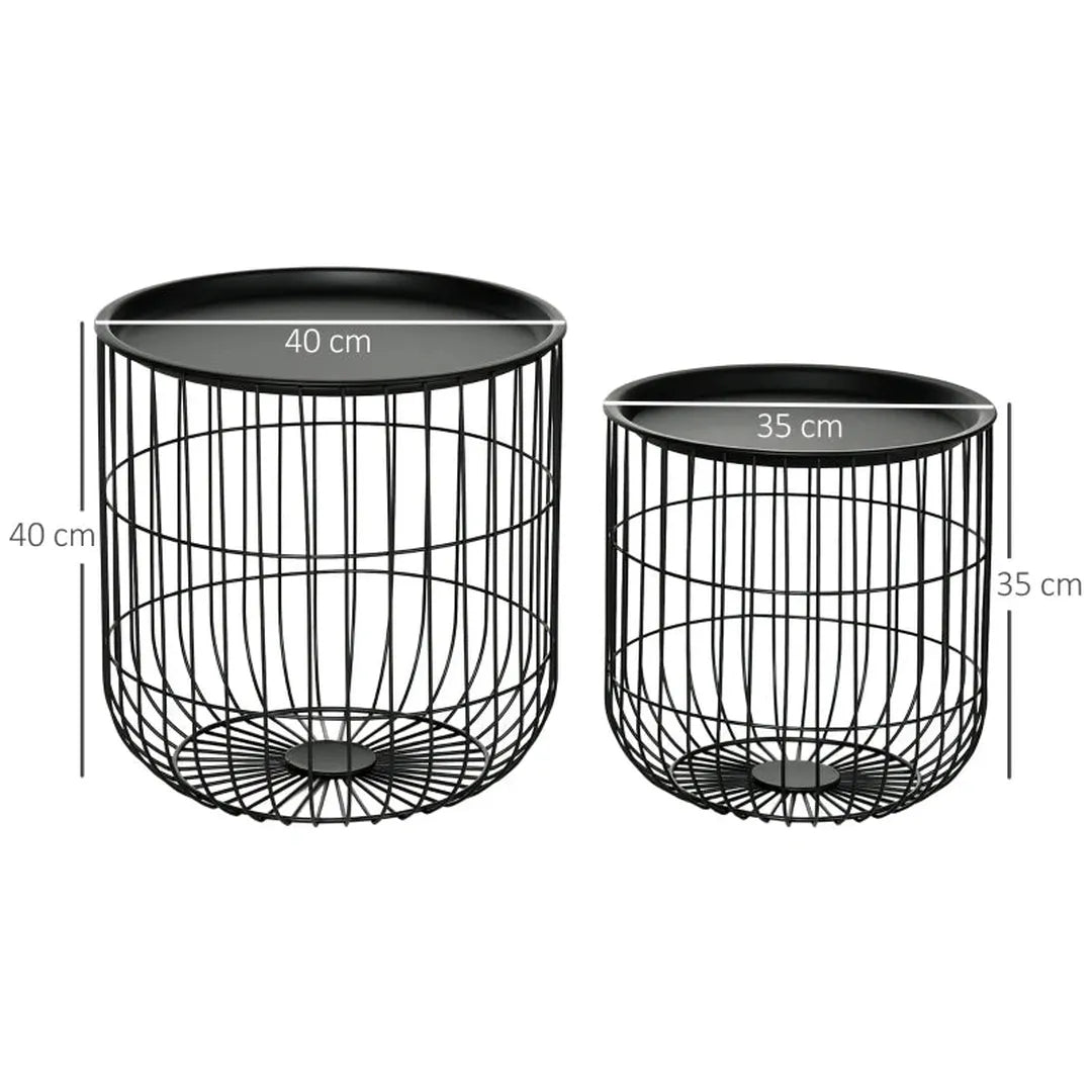 Bijzettafels Set van 2 – Stapelbaar met Opbergruimte – Scandinavisch Design – Zwart