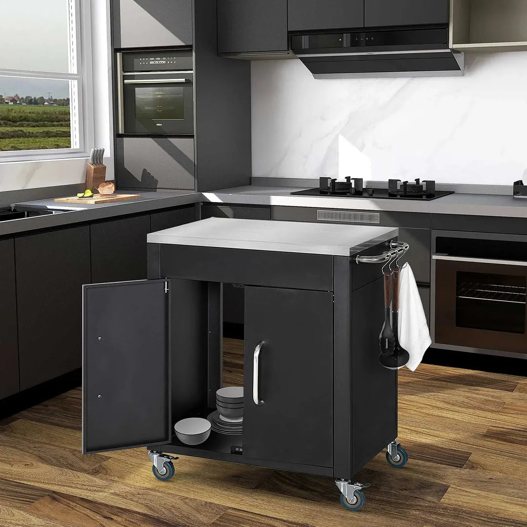 Keukentrolley met 1 Kruidenrek en 1 Handdoekhouder – 109 x 40 x 89 cm, Witte Servierwagen op Wielen