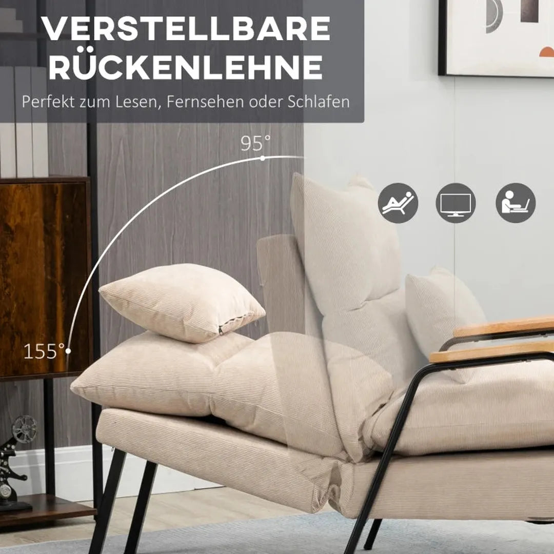Fauteuil met voetenbank en kussen – stofbekleding – 68 x 91,5 x 88 cm