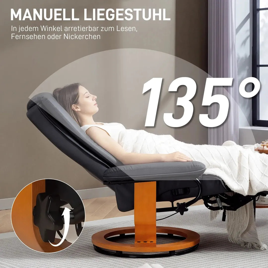 Relaxfauteuil met Ligfunctie – Draaibaar – Kunstleer Zwart – Stalen Frame – Max. 150 kg