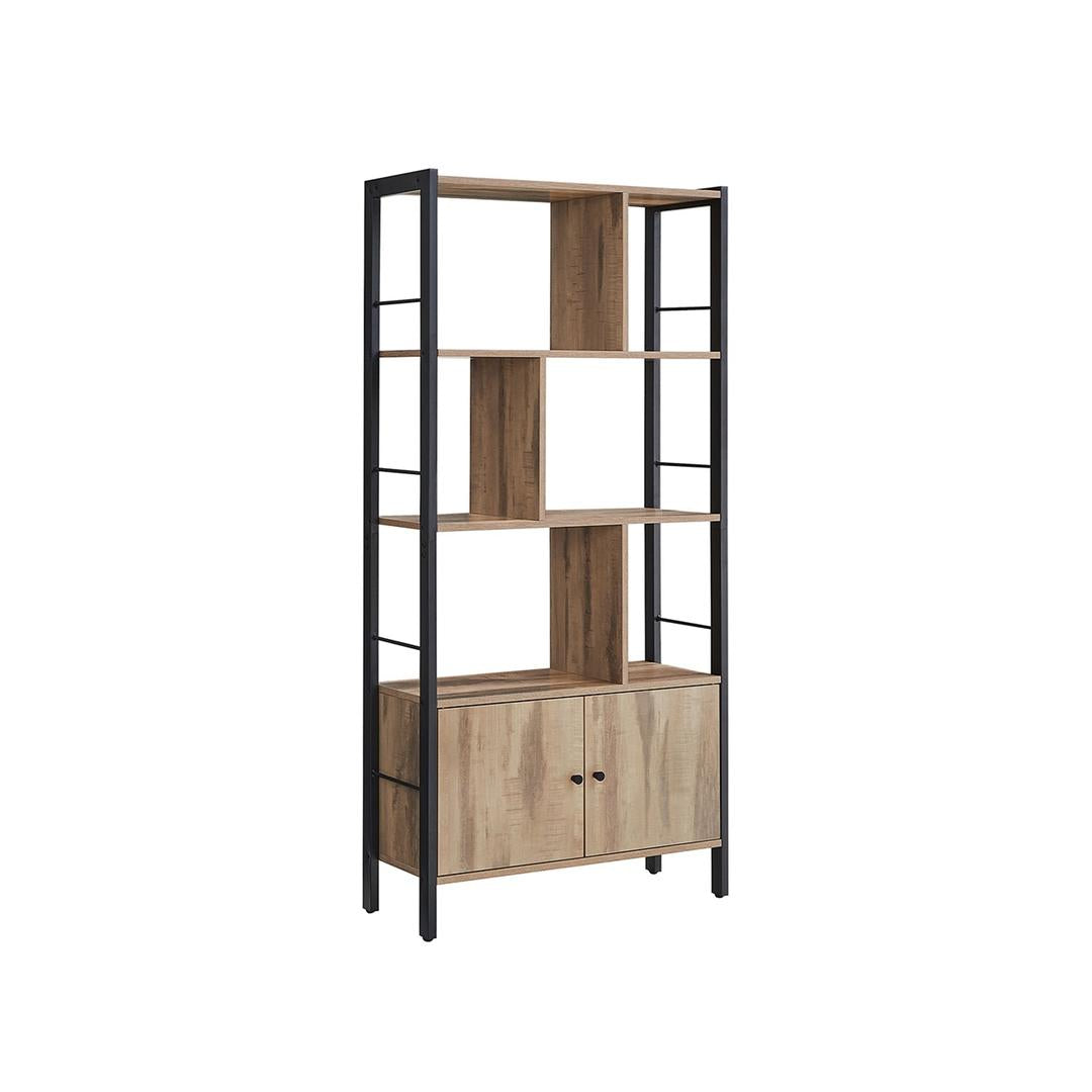 Boekenkast met kastdeuren – industriële stijl, 4 open legplanken, staal en houtspaanplaat, 154,5 cm hoog