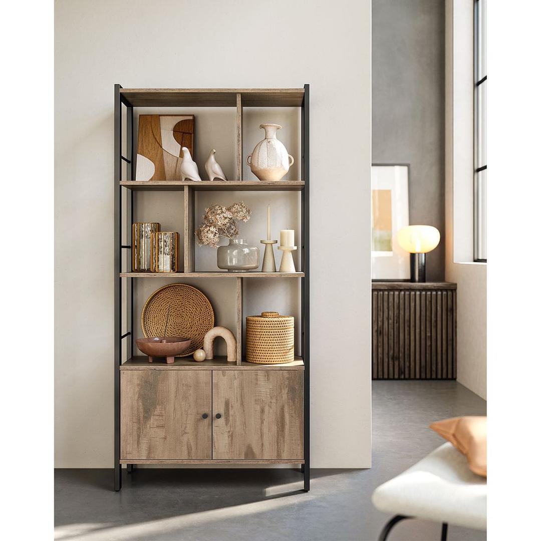 Boekenkast met 4 Legplanken – Open Opbergkast voor Woonkamer, Kantoor of Slaapkamer