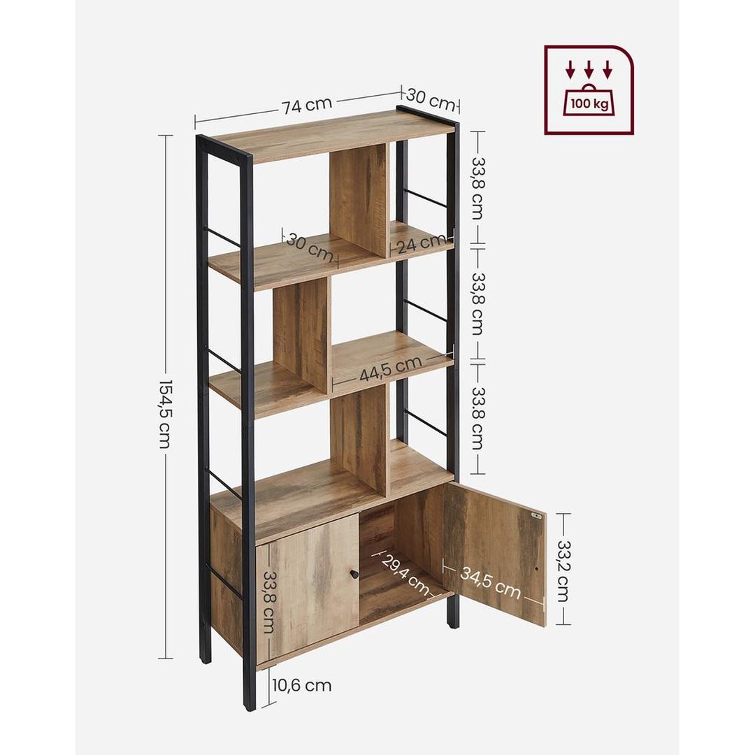 Boekenkast met 4 Legplanken – Open Opbergkast voor Woonkamer, Kantoor of Slaapkamer