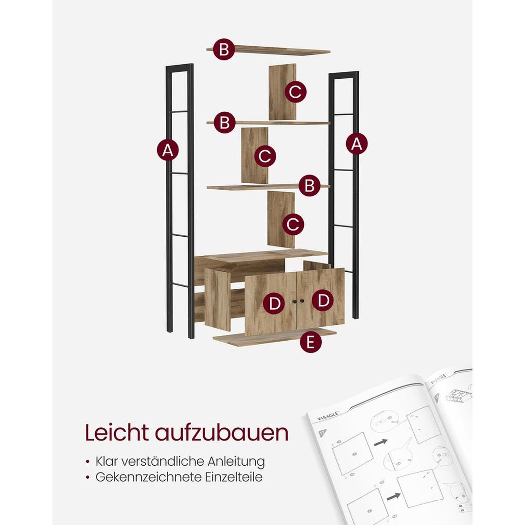Boekenkast met 4 Legplanken – Open Opbergkast voor Woonkamer, Kantoor of Slaapkamer