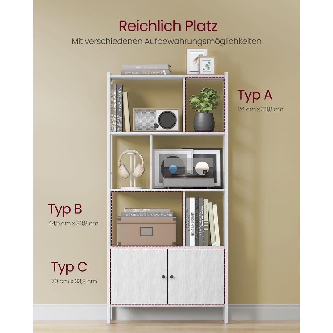 Boekenkast met 4 Legplanken – Open Opbergkast voor Woonkamer, Kantoor of Slaapkamer