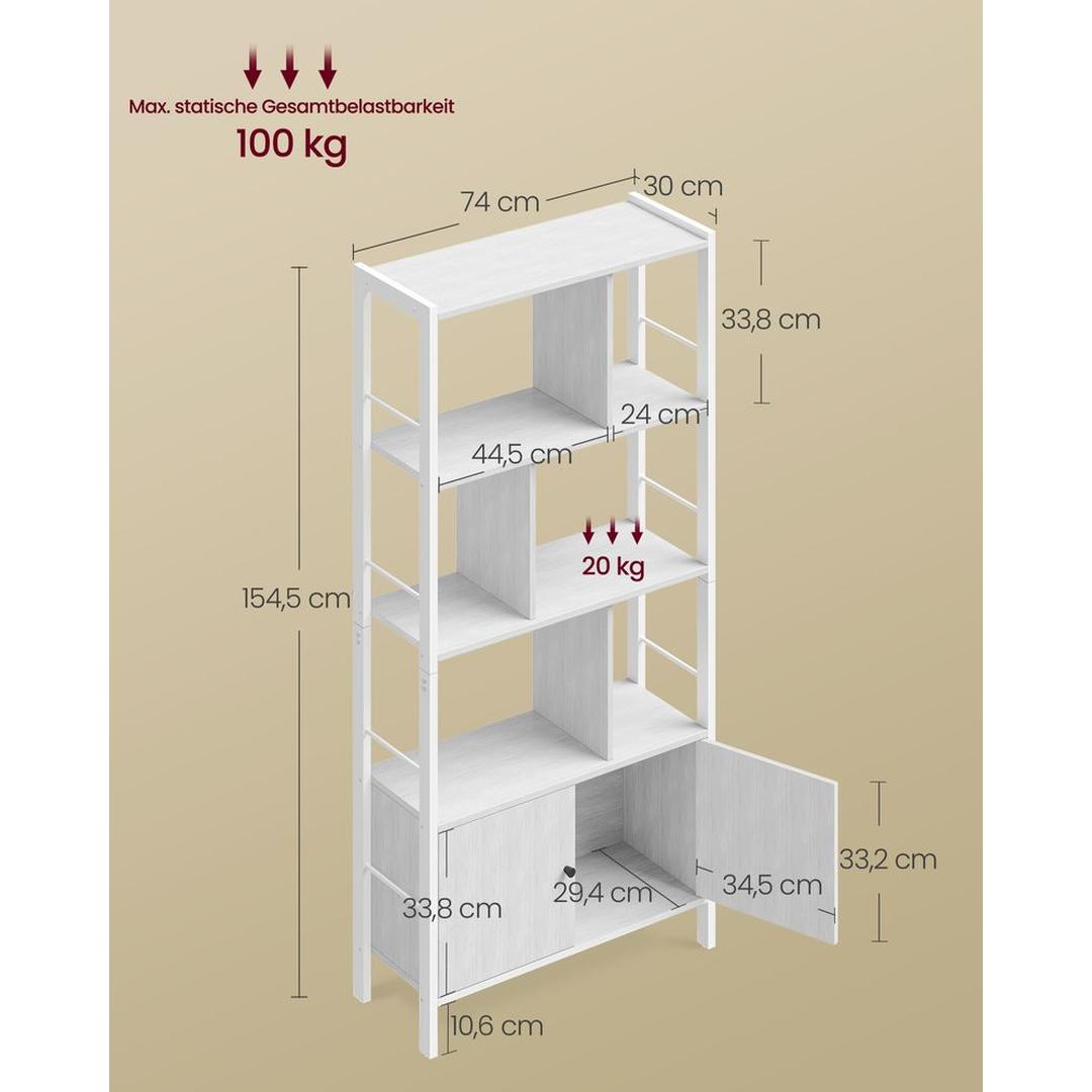 Boekenkast met 4 Legplanken – Open Opbergkast voor Woonkamer, Kantoor of Slaapkamer