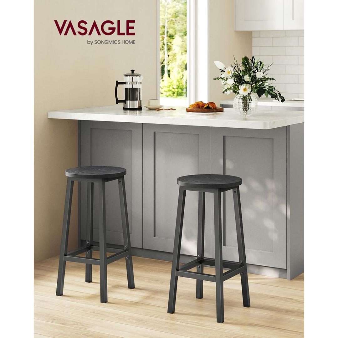 Set van 2 Barkrukken met Voetsteun en Metalen Frame – Comfortabele Krukken voor Keuken of Bar