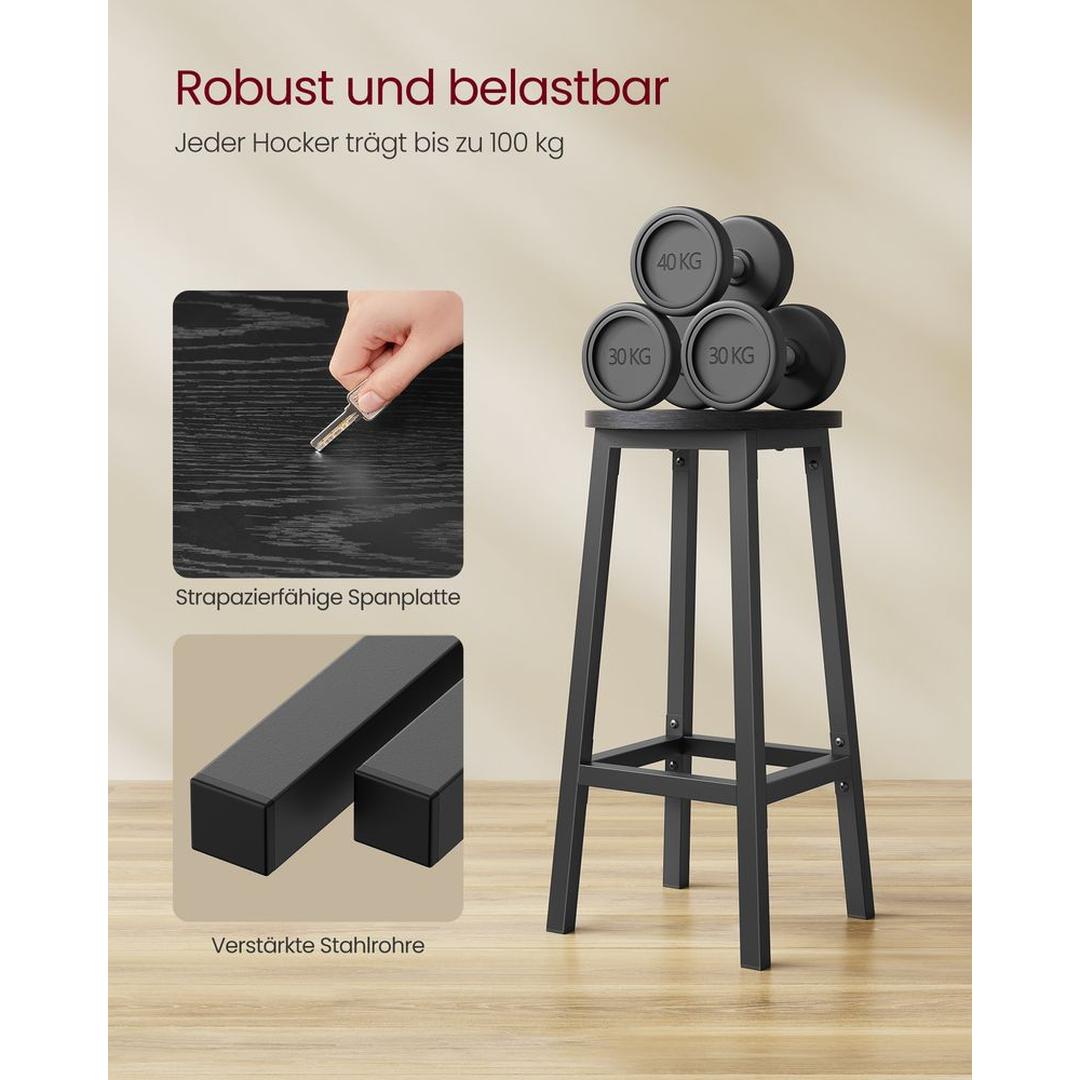 Set van 2 Barkrukken met Voetsteun en Metalen Frame – Comfortabele Krukken voor Keuken of Bar
