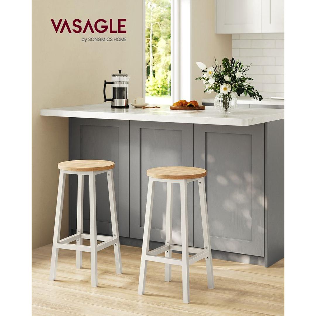 Set van 2 Barkrukken met Voetsteun en Metalen Frame – Comfortabele Krukken voor Keuken of Bar