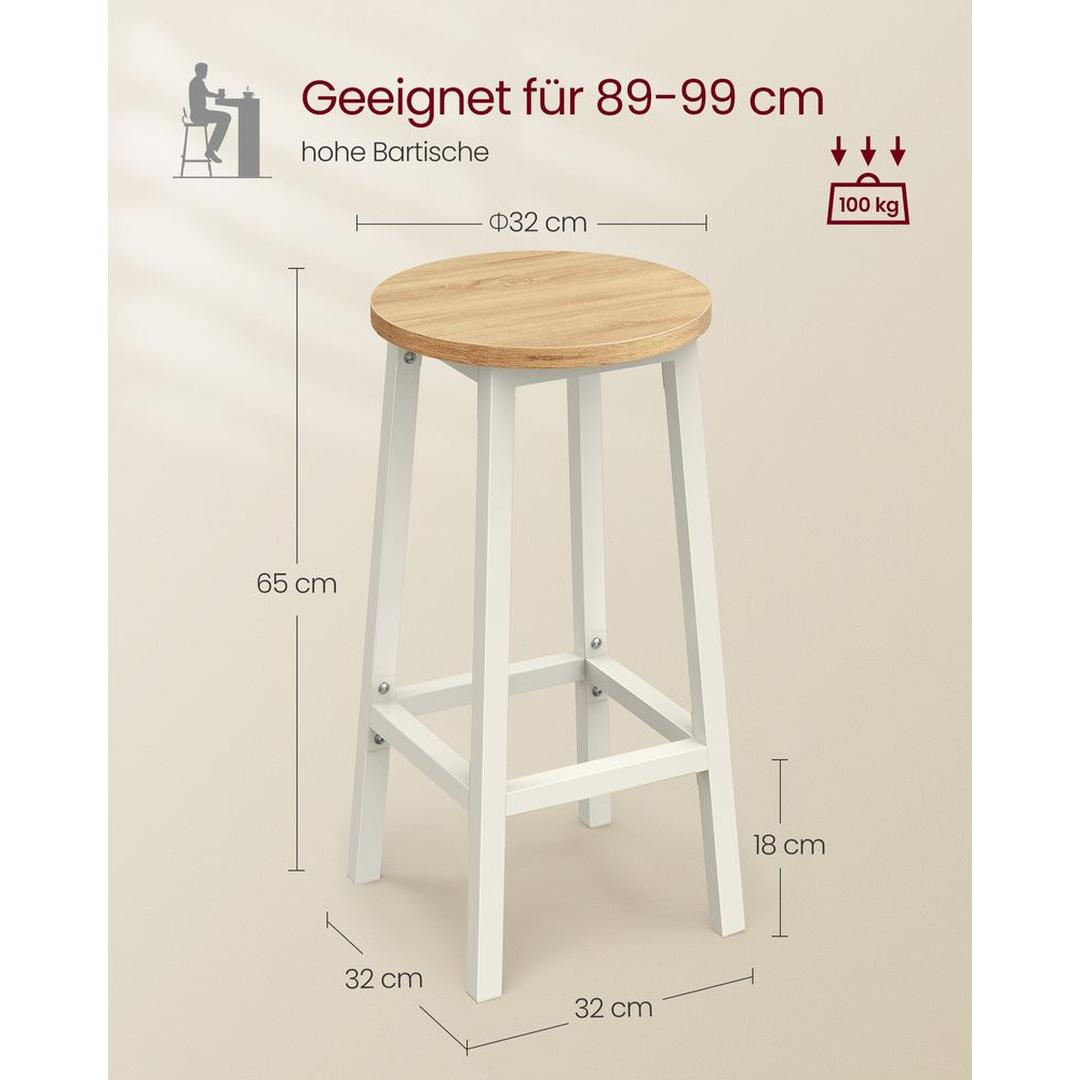 Set van 2 Barkrukken met Voetsteun en Metalen Frame – Comfortabele Krukken voor Keuken of Bar