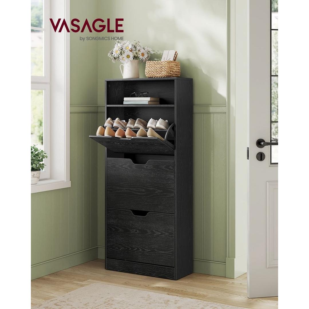 Schoenenkast met Open Vak en Verstelbare Vakken – Opbergkast voor 14–18 Paar Schoenen in Vintage Bruin