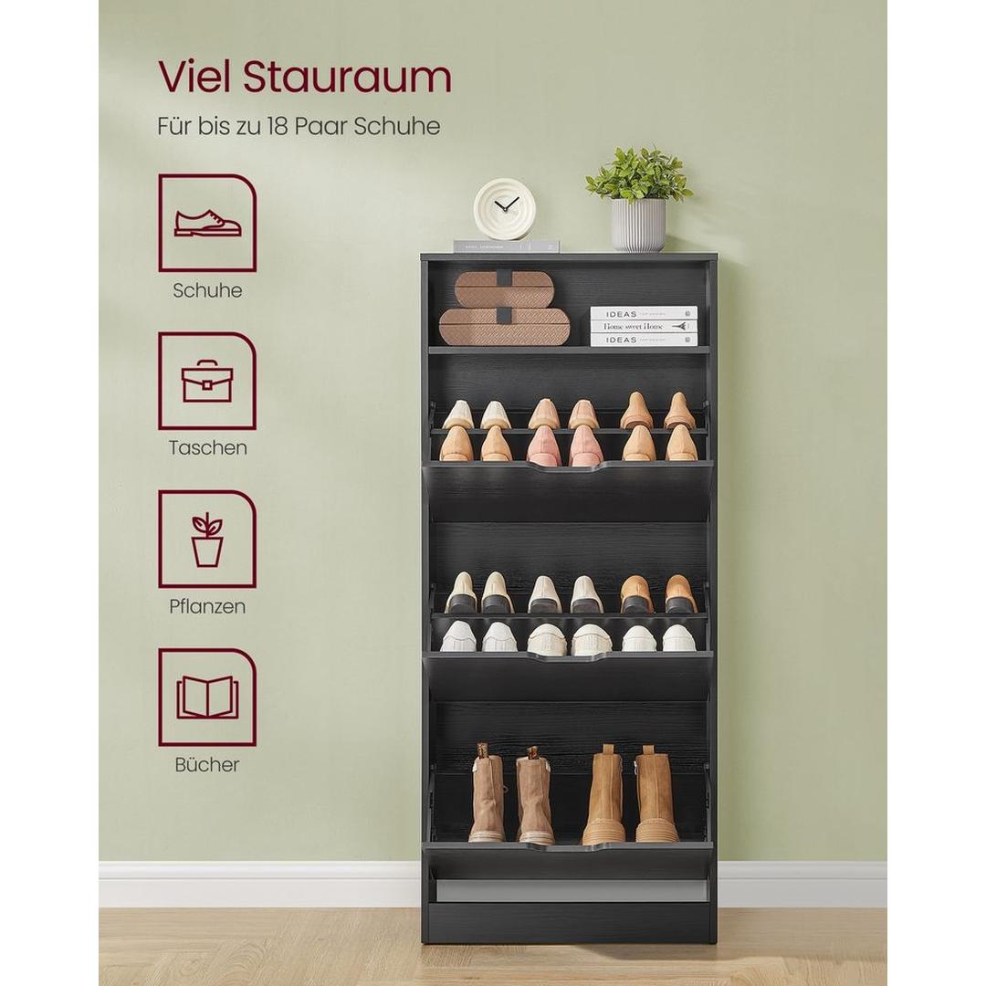 Schoenenkast met Open Vak en Verstelbare Vakken – Opbergkast voor 14–18 Paar Schoenen in Vintage Bruin