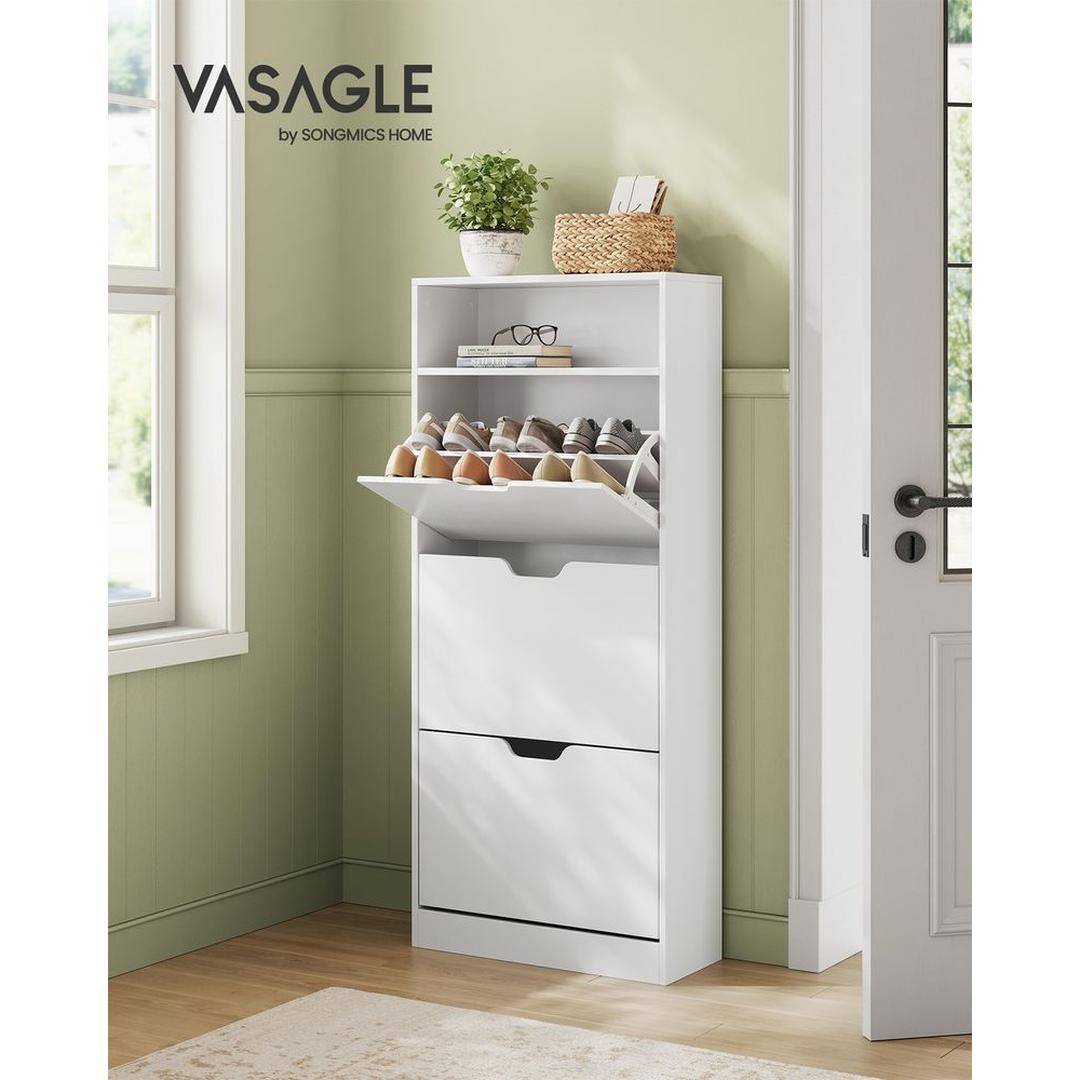 Schoenenkast met Open Vak en Verstelbare Vakken – Opbergkast voor 14–18 Paar Schoenen in Vintage Bruin