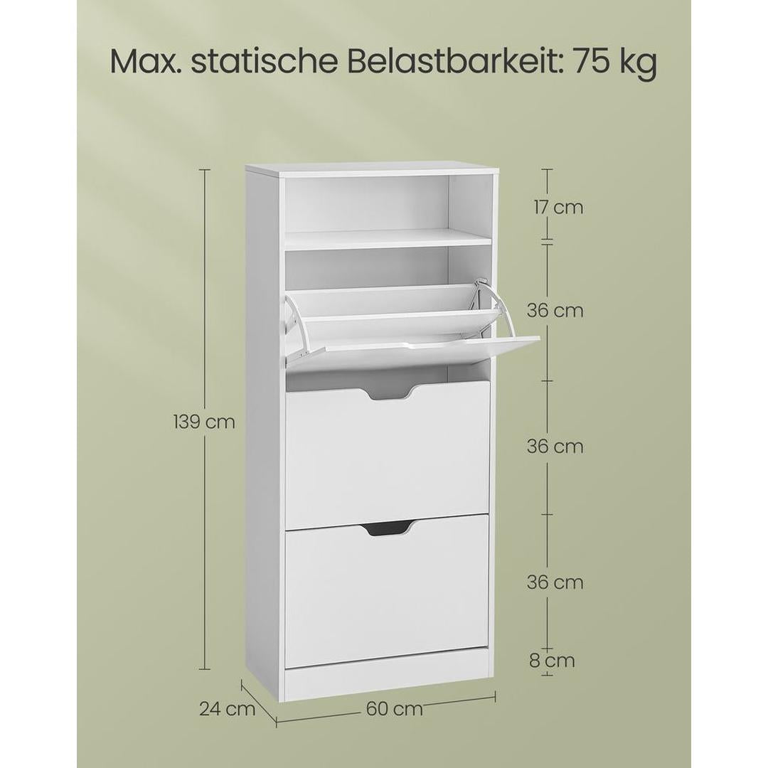 Schoenenkast met Open Vak en Verstelbare Vakken – Opbergkast voor 14–18 Paar Schoenen in Vintage Bruin