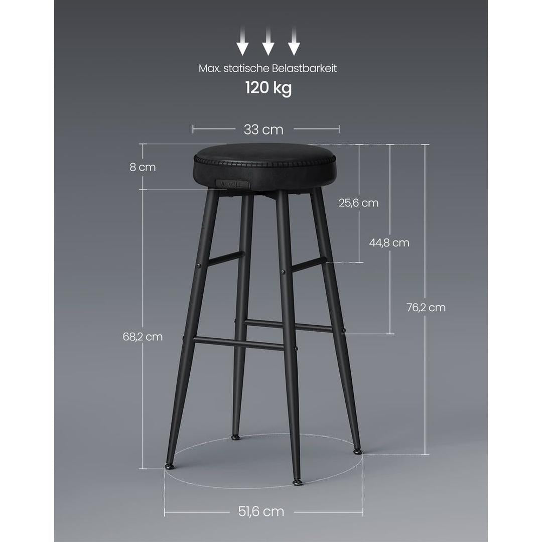 Set van 2 Barkrukken – 63 cm Hoog – Eenvoudige Montage – Comfortabele Krukken voor Keuken of Bar