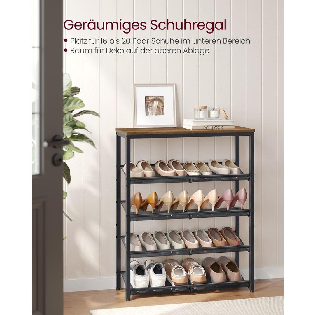 Industriële Schoenenkast met 5 Opbergniveaus – Open Schoenenrek voor Hal, Slaapkamer of Garderobe