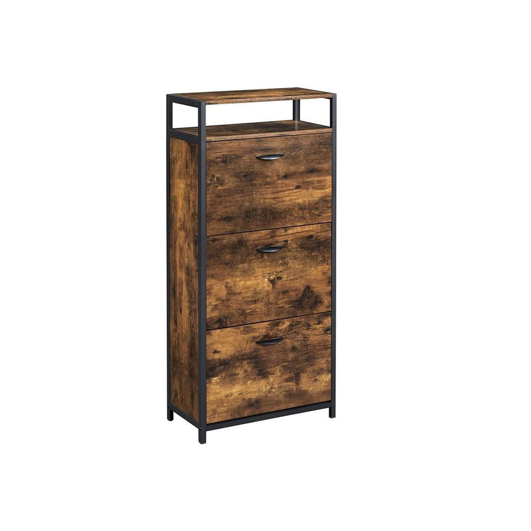 Schoenenkast met 3 Kleppen – Smalle Opbergkast met Verstelbare Vakken en Bovenplank in Industriële Stijl