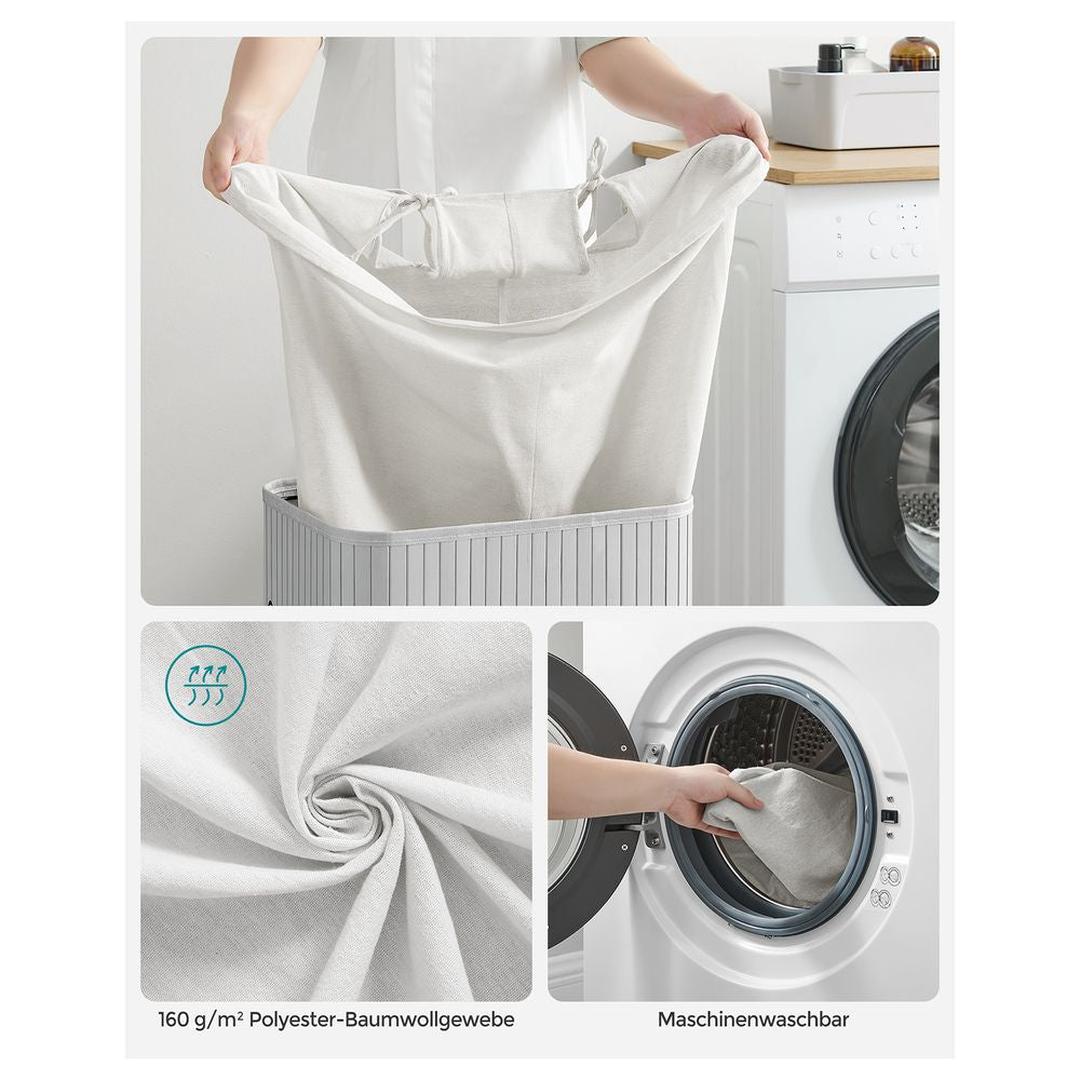 Bamboe Wasmand met Deksel – Opvouwbare Wasbox van 72 L met Uitneembare Waszak