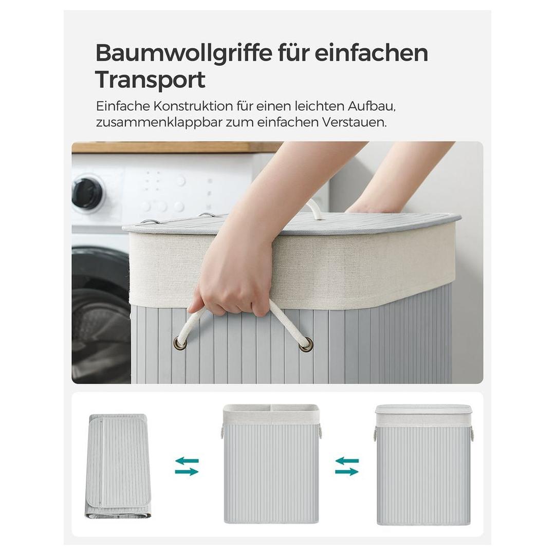 Bamboe Wasmand met Deksel – Opvouwbare Wasbox van 72 L met Uitneembare Waszak
