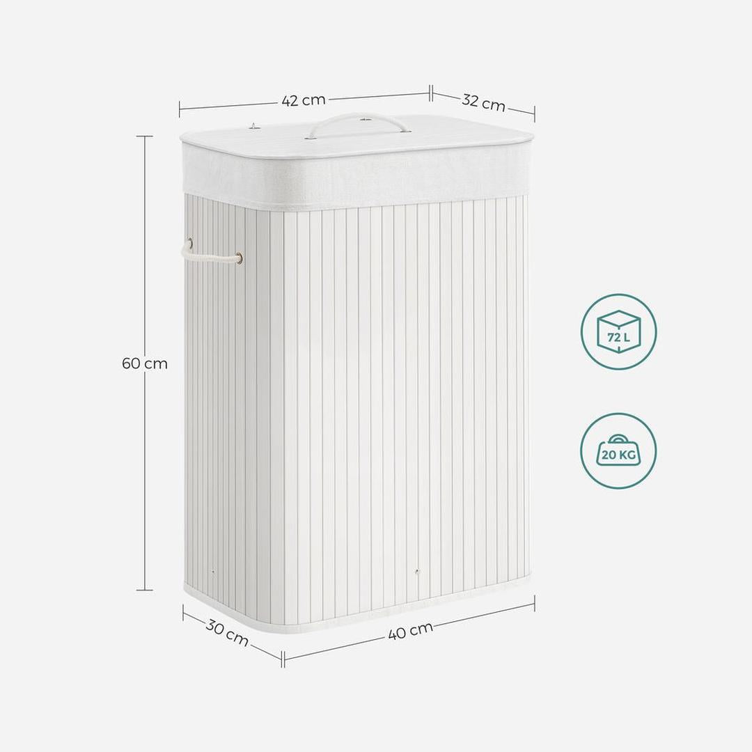 Bamboe Wasmand met Deksel – Opvouwbare Wasbox van 72 L met Uitneembare Waszak