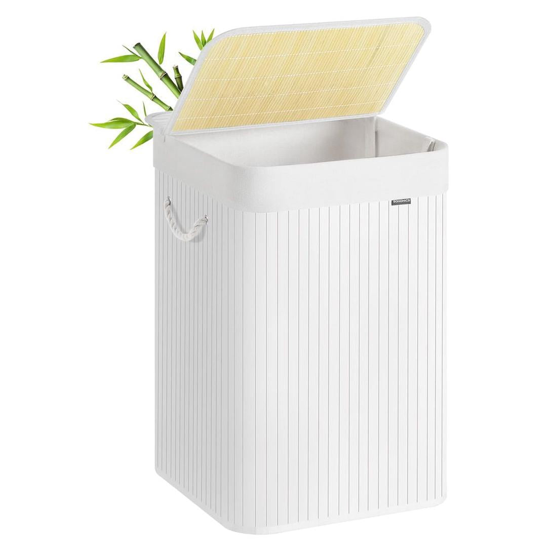 Bamboe Wasmand met Deksel – Opvouwbare Wasbox van 95 L met Uitneembare Waszak